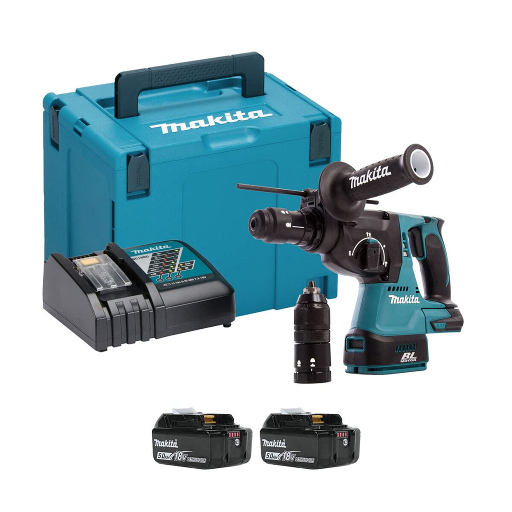 Makita Akku-Kombihammer für SDS-Plus, (18 V, 5,0 Ah im Makpac inklusive 2 Akkus und Ladegerät), DHR243RTJ