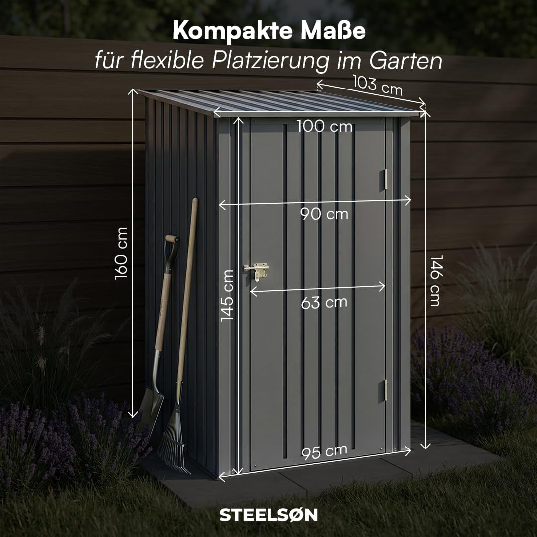 STEELSØN Timir Gerätehaus Metall, Anthrazit, Gartenhaus mit Pultdach
