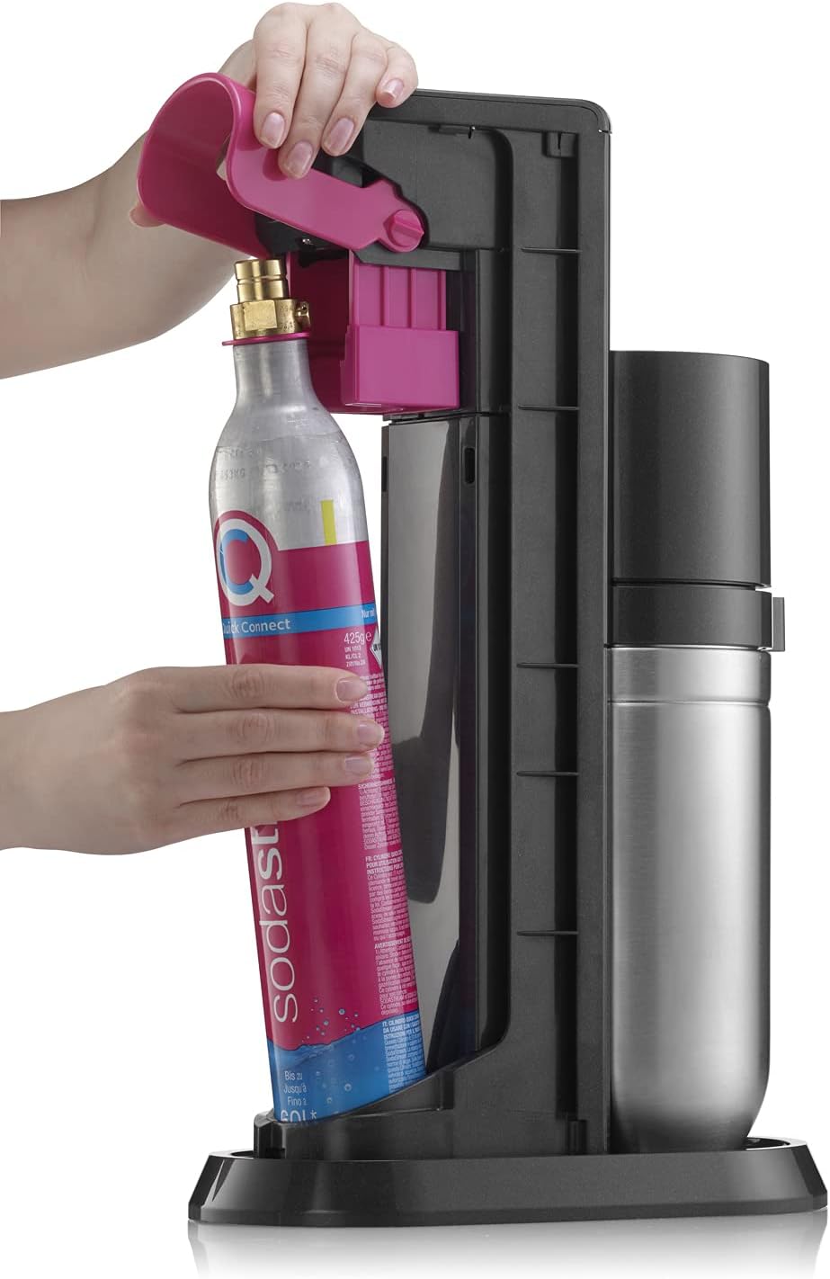SodaStream Wassersprudler DUO Vorteilspack mit 1x Quick-Connect CO2-Zylinder, 2x 1L Glasflasche und 1x 1L spülmaschinenfeste Kunststoff-Flasche, Höhe: 44cm, Farbe: Titan