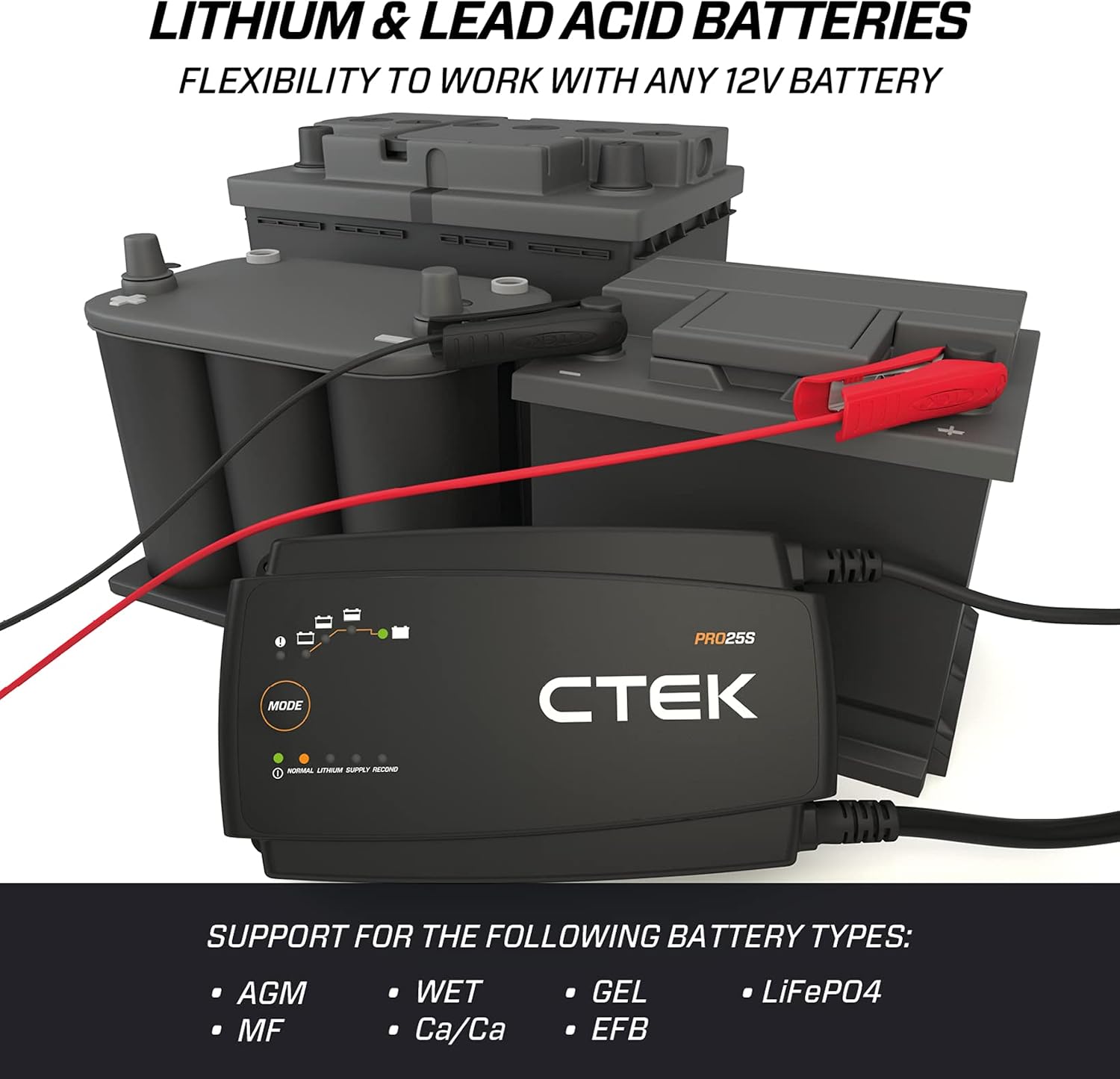 CTEK PRO25S, 25A, Batterieladegerät 12V Und Stromversorgung, Batteriepfleger, Ladegerät LiFePO4, Lithium Ionen Ladegerät Auto Und LKW Mit Rekonditionierungsmodus Und Entsulfatierungsprogramm