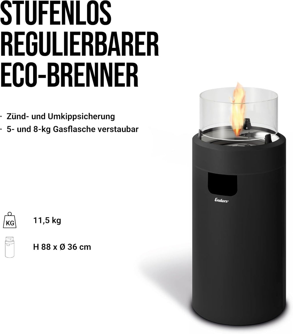 Enders Terrassenfeuer NOVA LED M BLACK, Gas Terrassenfeuer mit Ambientebeleuchtungen, ECO GREEN Brenner-Technologie und exzellentem Design, H88cm Ø 62cm, Schwarz #5600