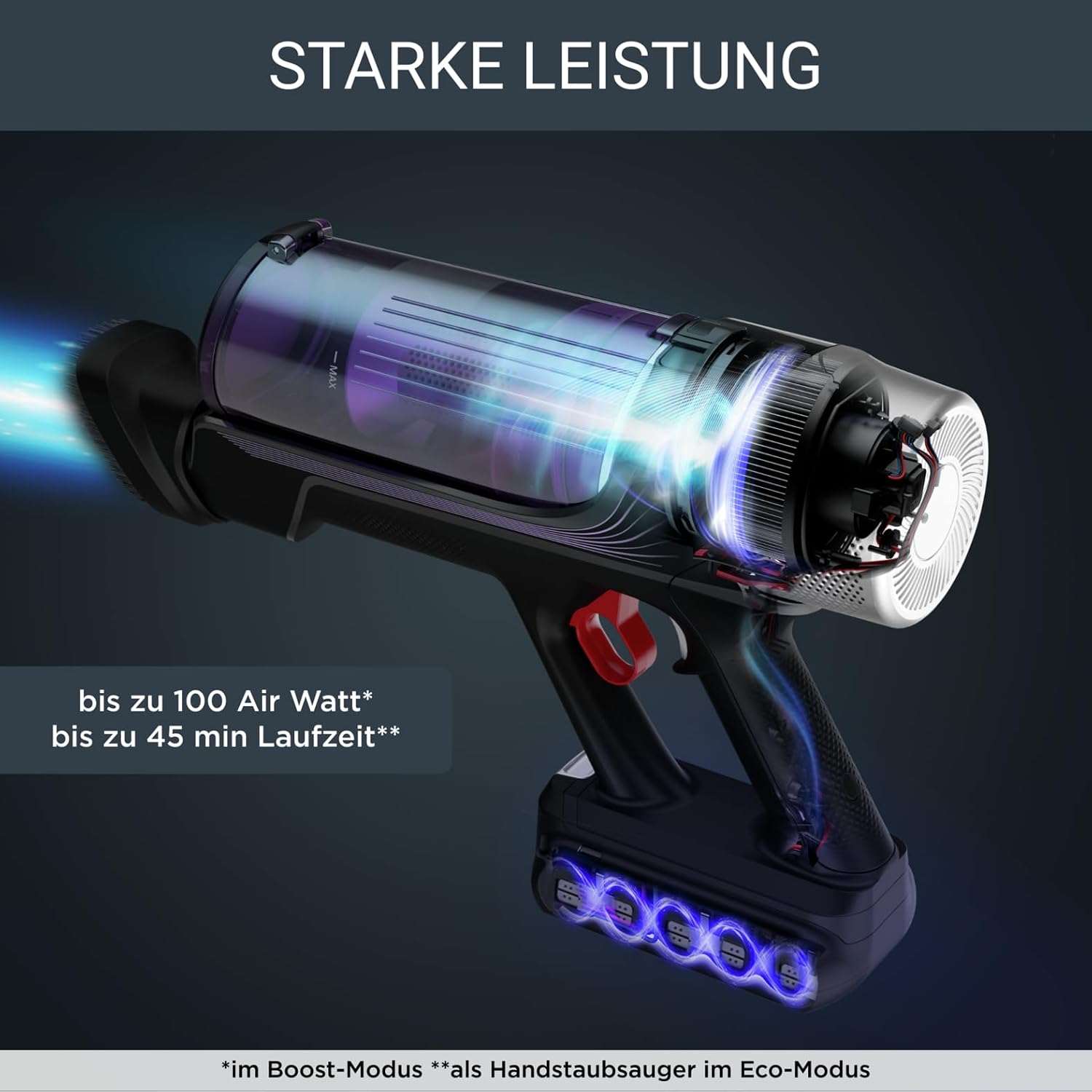 Rowenta X-Force Flex 9.60 Allergy kabelloser Akku-Stabstaubsauger, 100 Air Watt, herausnehmbarer Akku, bis zu 45 Min. Laufzeit, kompakt, Flex-Gelenk, LED-Düse, Lila-Schwarz, RH2038