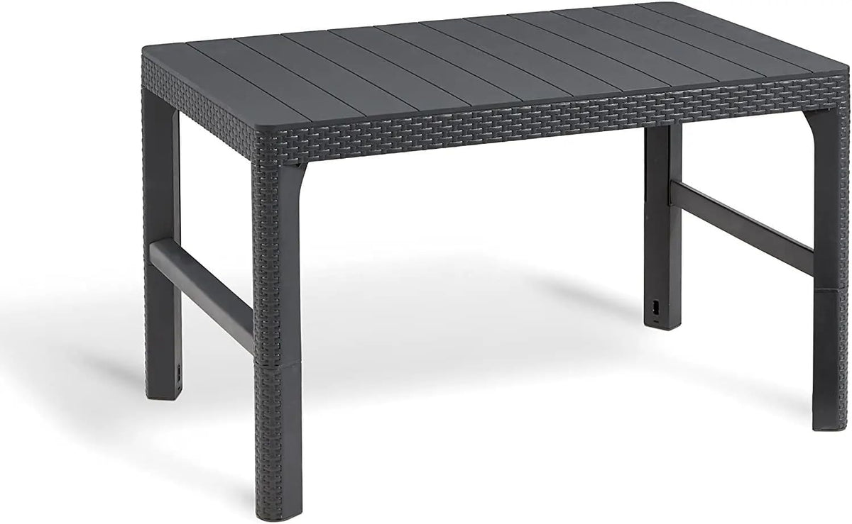 Allibert by Keter Chicago Lounge Set für 4 Personen, 2-er Sofa, 2 Gartensessel mit Rückenkissen und höhenverstellbarem Lyon Tisch, graphit/cool grau, wetterfest