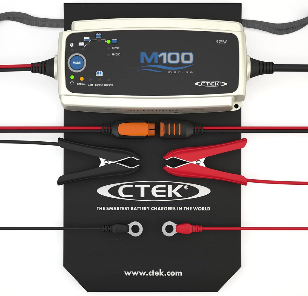 CTEK M100 Komplettbatterieladesystem für Wasserfahrzeuge 12V 7A, Ladegerät für Boote, Intelligentes Batterieladegerät Und Batteriepfleger Mit Rekonditionierungsmodus Und AGM-Option