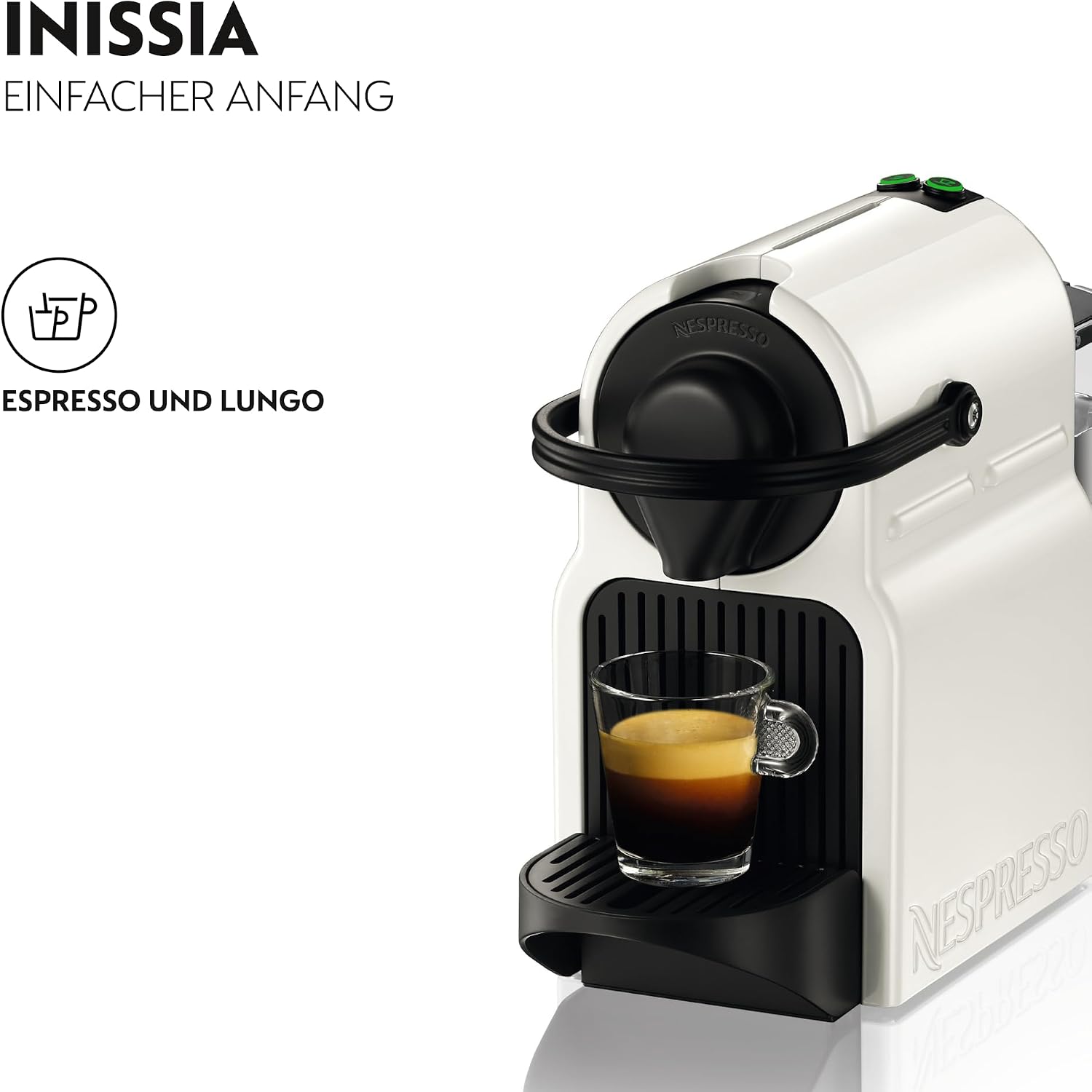 Nespresso Krups Inissia XN1001 Kapselmaschine|kurze Aufheizzeit |kompaktes Format|Kaffeemenge einstellbar|Direktwahltaste |automatischer Kapselauswurf|19 Bar,1260 W|0.7 L|34.2 x 19.1 x 32.7 cm,Weiß