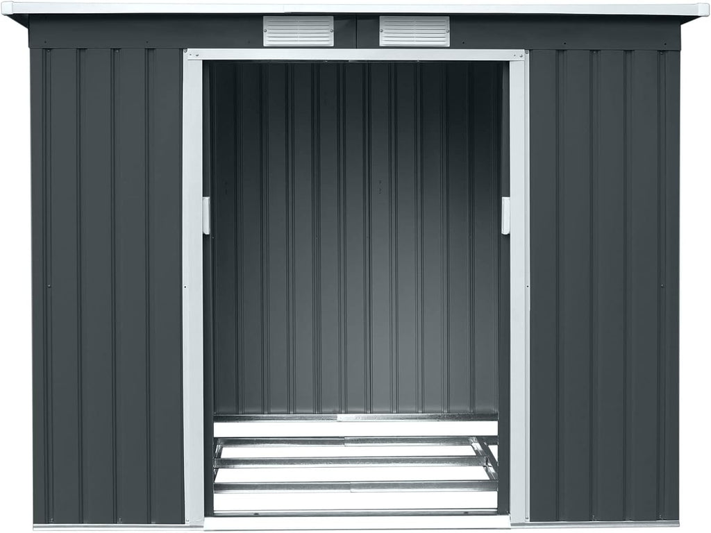 HATTORO P100 Gartenhaus mit Pultdach, Geräteschuppen 213x130x173cm, Gerätehaus mit 2 Schiebetüren, Belüftungsgitter & Metall-Rahmen, Modernes Grau/Anthrazit, Verzinkter Stahl