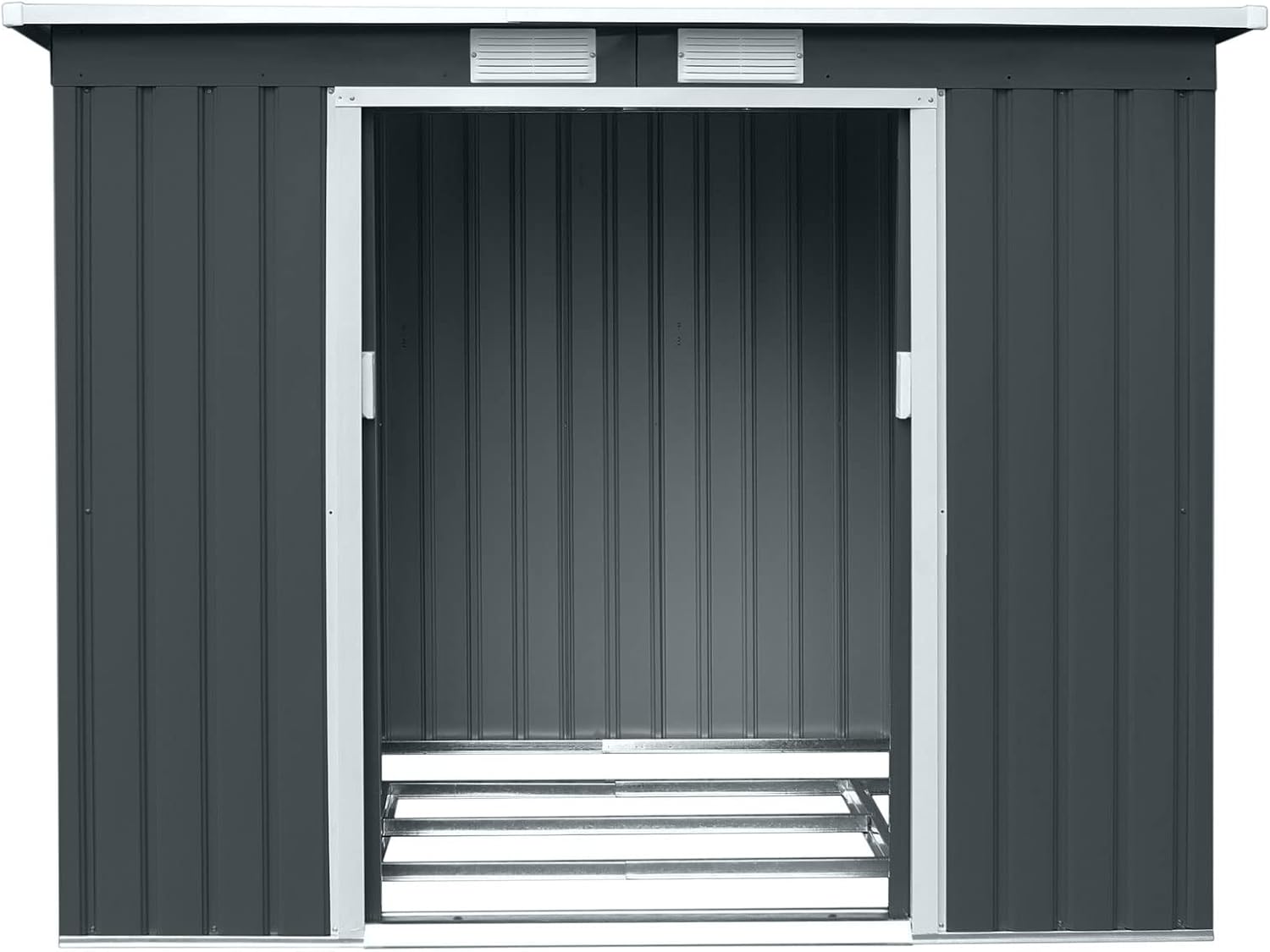 HATTORO P100 Gartenhaus mit Pultdach, Geräteschuppen 213x130x173cm, Gerätehaus mit 2 Schiebetüren, Belüftungsgitter & Metall-Rahmen, Modernes Grau/Anthrazit, Verzinkter Stahl