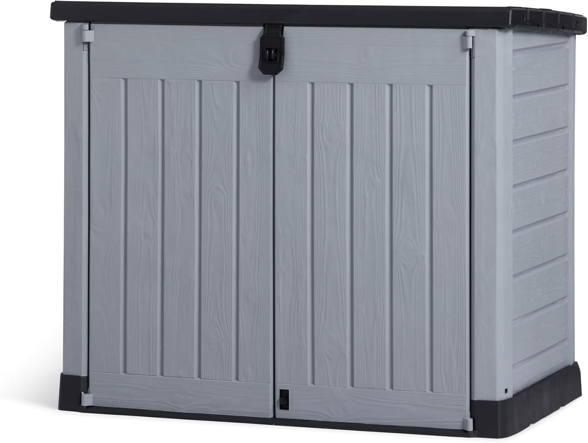 Keter Store-it-out Pro Mülltonnenbox, 145.5x82x123cm, Robuste Abfallbehälter-Lösung, 1200L, Wetterfest, Grau/Schwarz, UV-beständiges Polypropylen, Abschließbar