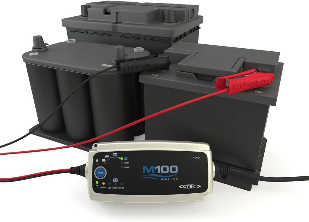 CTEK M100 Komplettbatterieladesystem für Wasserfahrzeuge 12V 7A, Ladegerät für Boote, Intelligentes Batterieladegerät Und Batteriepfleger Mit Rekonditionierungsmodus Und AGM-Option