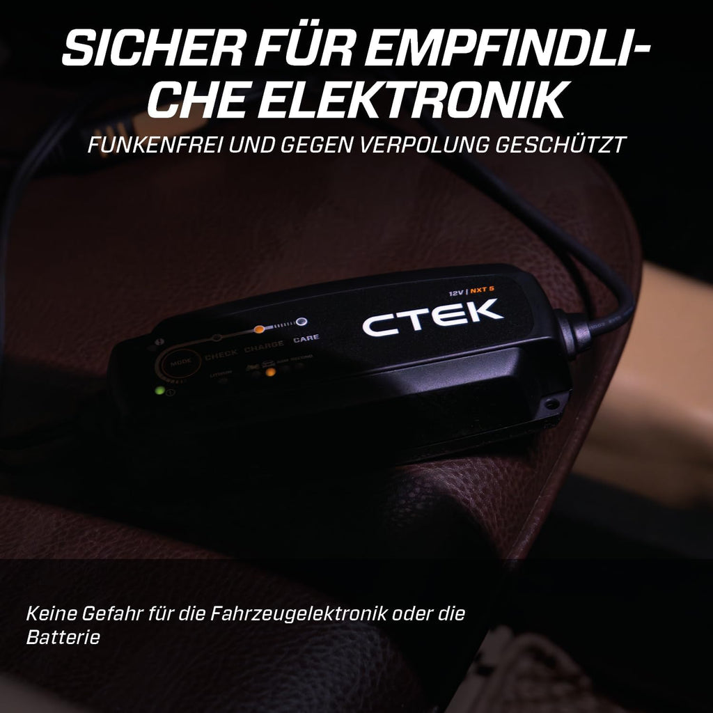 CTEK NXT 5 Smart-Batterieladegerät 12 V, 5 A, kompatibel mit Blei-Säure- und Lithium-Batterien, Rekonditionierungsmodus, AGM-Optimierung, Temperaturkompensation, praktischer Batterie-Wartungsgerät