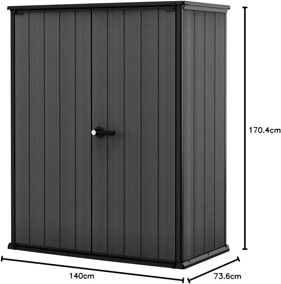 Keter Cortina Alto Aufbewahrungsbox, Geräteschuppen, 1400l Fassungsvermögen, Außenmaße 140x73,6x170,4cm, Evotech Material, Wasserdicht