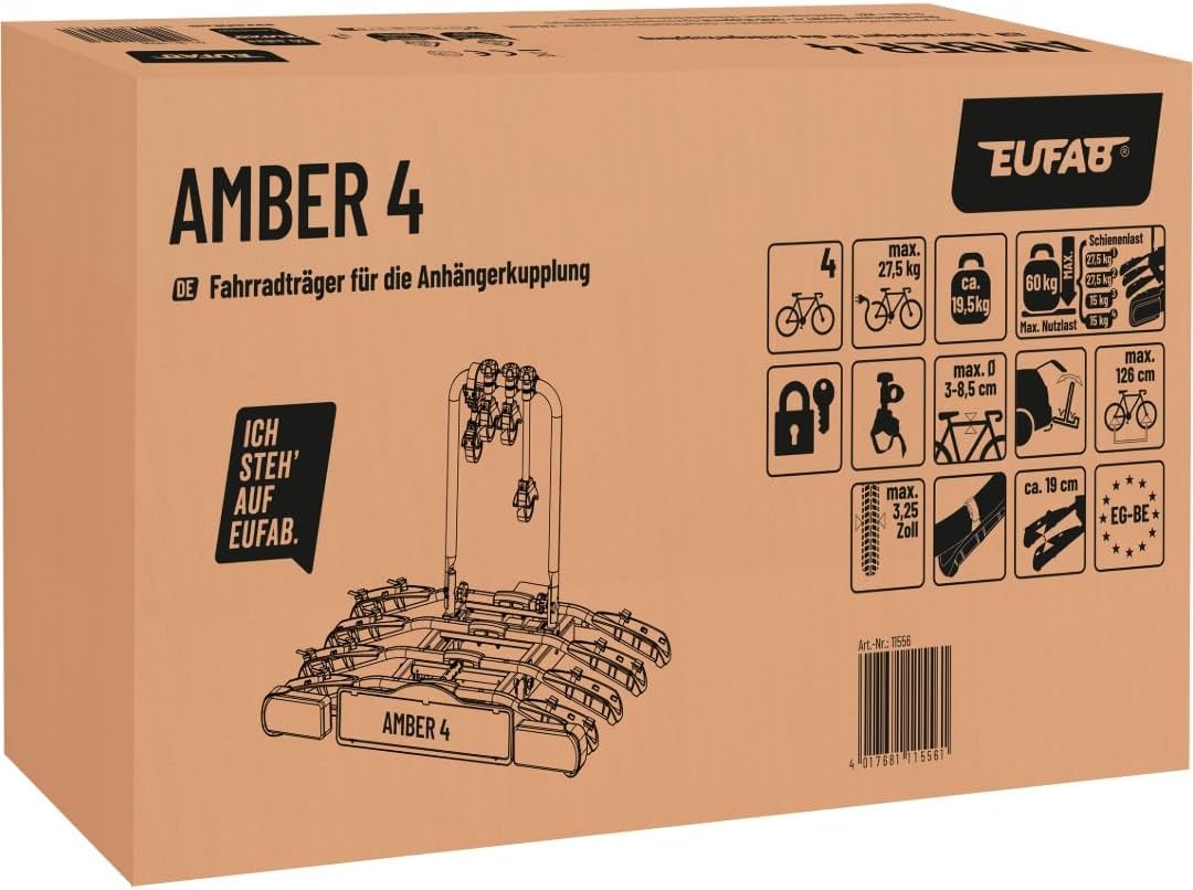 Eufab 11556 bicycle carrier Amber 4, black, approx. 102 x 83 x 72 cm.