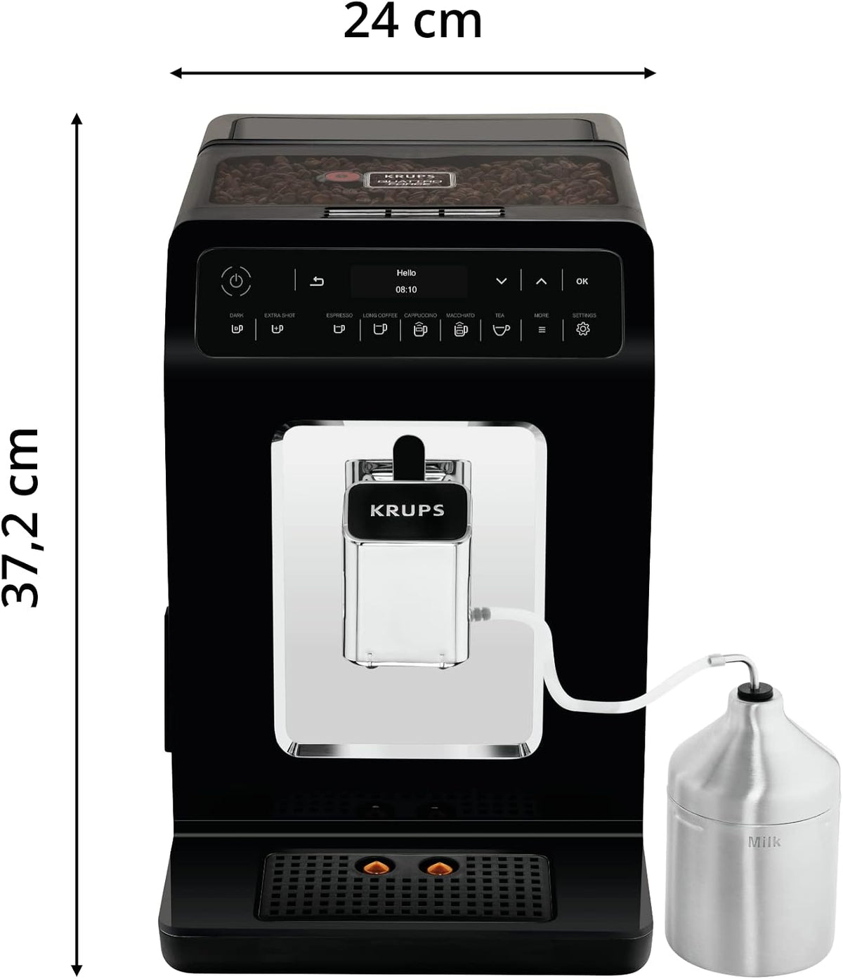 Krups EA8918 Evidence Kaffevollautomat | OLED-Display Barista Quattro Force Technologie | 12 Kaffee | 3 Tee Variationen | One-Touch-Cappuccino | 2-Tassen Funktion | schwarz