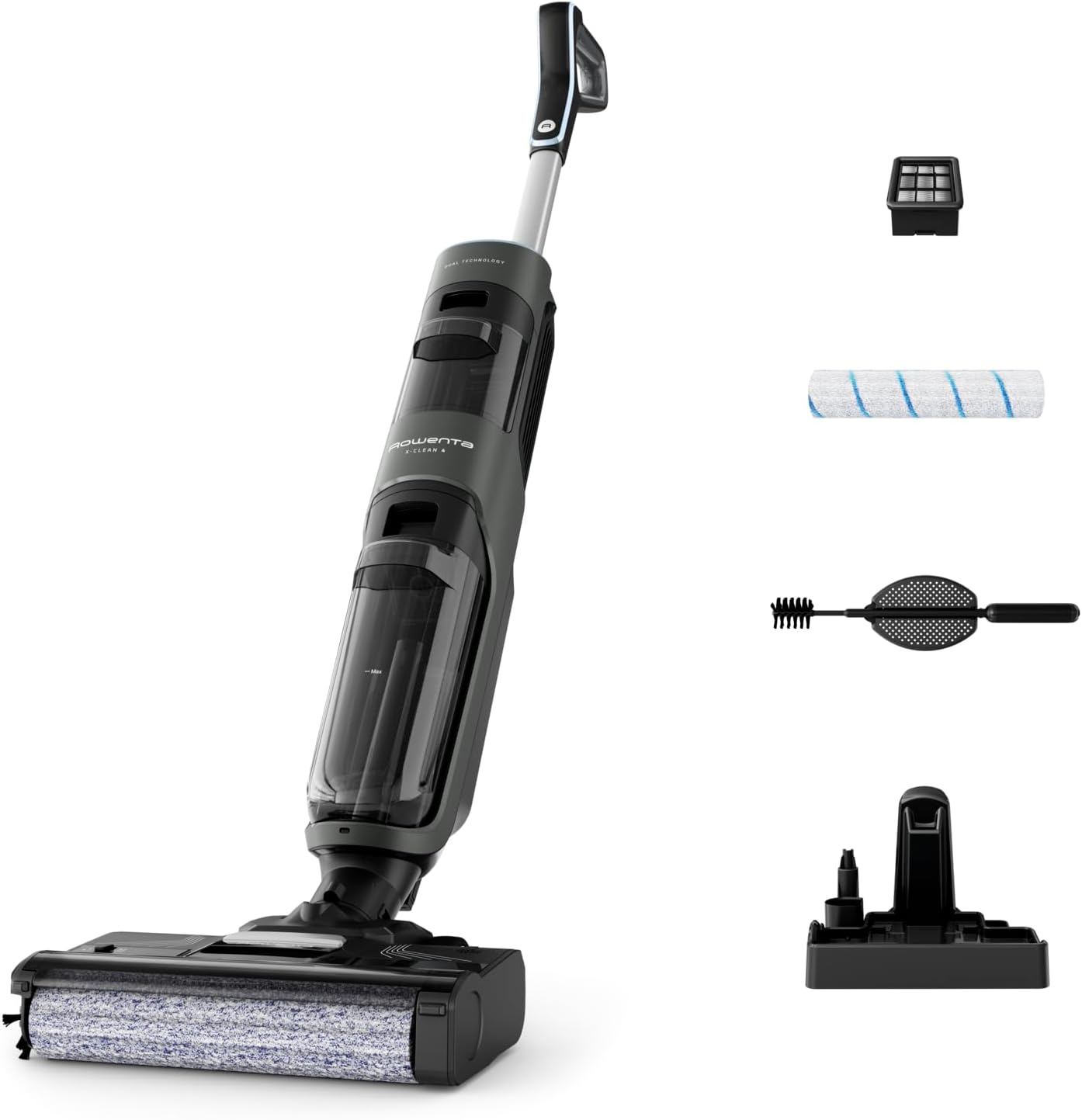 Rowenta X-Clean 4 kabelloser Nass- und Trockenstaubsauger, 2-in-1 Reinigung, 50 Min. Leistung, intelligente Schmutzerkennung, Selbstreinigungssystem, Dunkelgrau, GZ5037WO