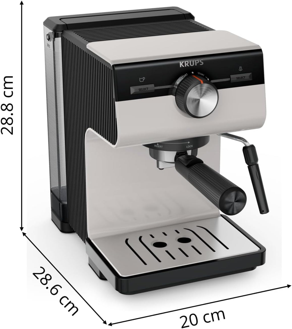 Krups Authentic Espresso-Siebträgermaschine, 15 bar, intuitive Bedienung, raffiniertes Design, integrierte Dampfdüse, 2 L-Wassertank, inkl. Zubehör, Grey/Creme, XP381B10
