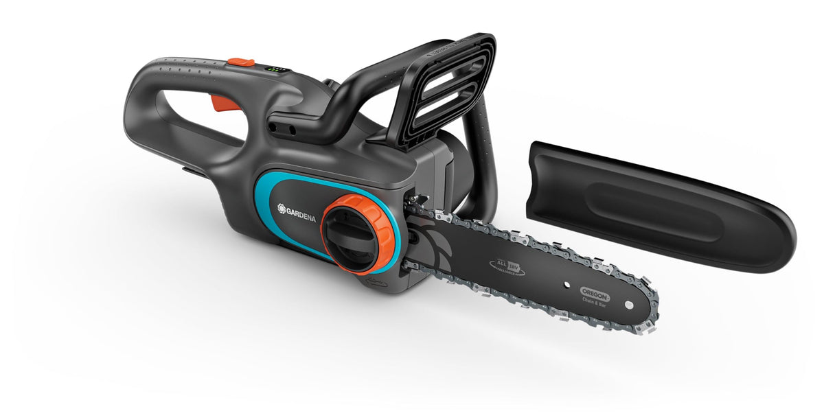 Gardena Akku-Kettensäge PowerSaw 250/18V P4A Ready-To-Use Set: Oregon Kette, Ergonomisch, Geräuscharm, Kettenbremse, Kabellos (14790-20)