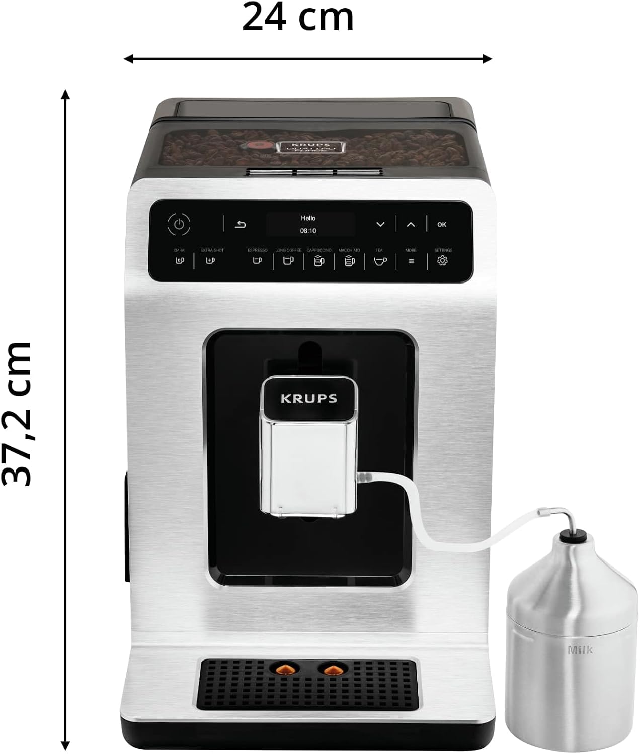 Krups Evidence Kaffeevollautomat mit Milchschaumdüse & 2-Tassen-Funktion, für Espresso, Cappuccino & Latte Macchiato mit cremigem Milchschaum & automatischer Reinigung, Silber/Schwarz, EA891D10