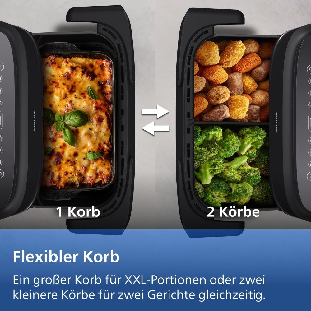Philips Airfryer 1000 Series Hot Air Fryer, Black, 7.1 L | Flexible basket, RapidAir technology, touch screen, 10 cooking functions, HomeID app (NA154/00)