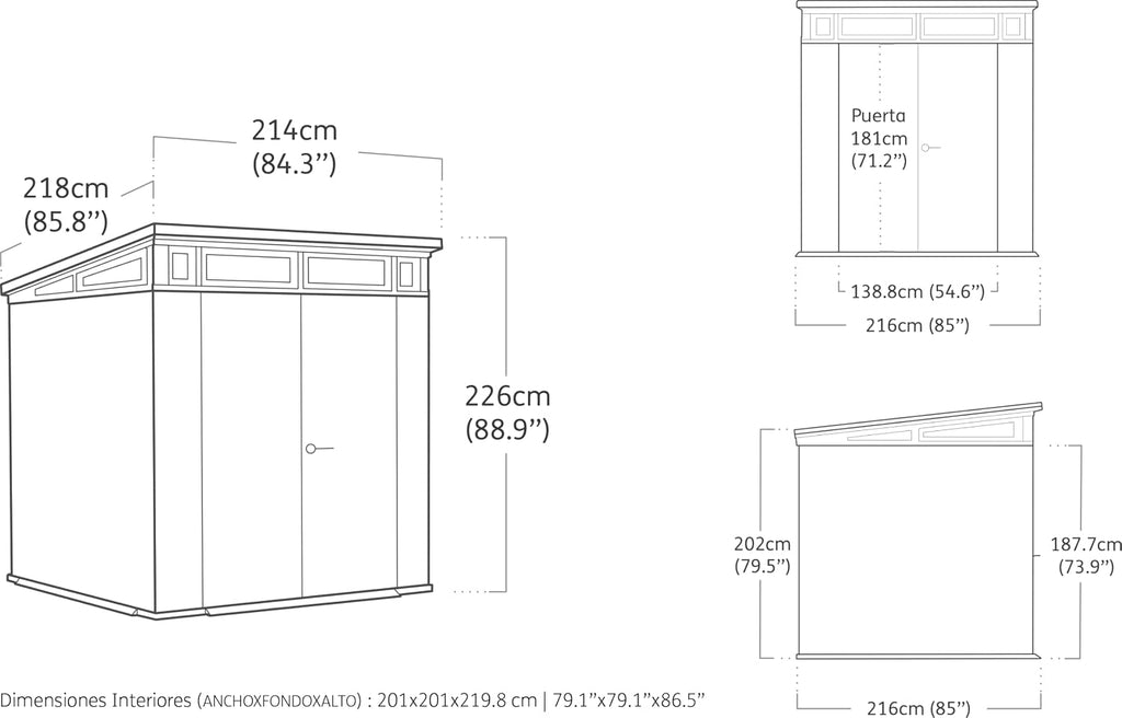 Keter Artisan 7x7 Gerätehaus – Wetterfestes Gartenhaus mit Boden, Pultdach, Doppeltüren & Fenster, Ideal für Outdoor-Aufbewahrung, 214x218x226cm, 8,3 m³, grau