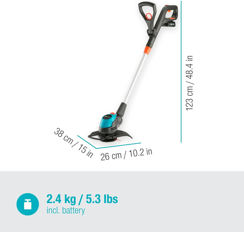 Gardena Akku-Rasentrimmer EasyCut 23/18V P4A Ready-to-Use Set: Leistungsstark, Leichtgewicht, Teleskopgriff, Neigbarer Trimmerkopf, Kabellos (14700-20)