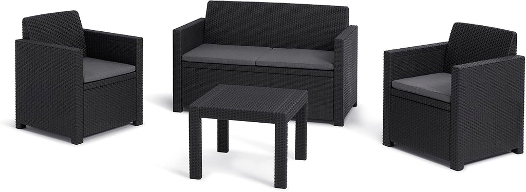 Allibert by Keter Gartenlounge Set Alabama, graphit/cool grey, 4tlg., inkl. Sitzkissen, Kunststoff, flache Rattanoptik