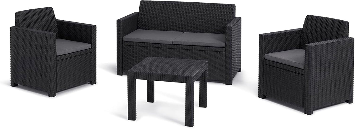 Allibert by Keter Gartenlounge Set Alabama, graphit/cool grey, 4tlg., inkl. Sitzkissen, Kunststoff, flache Rattanoptik