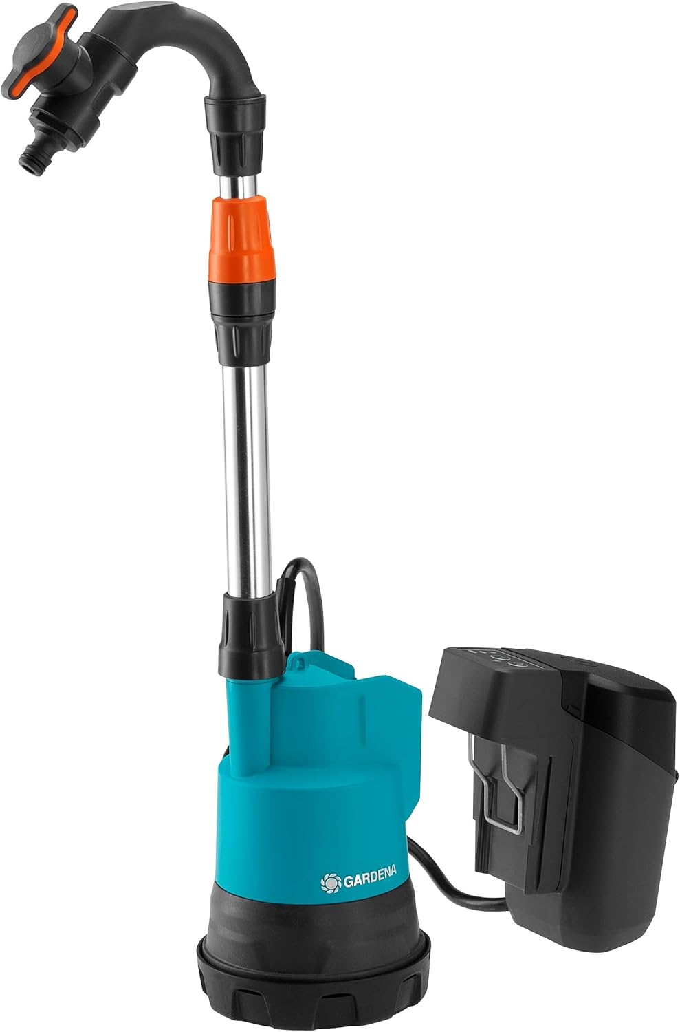 Gardena Akku-Regenfasspumpe 2000/2 18V P4A Ready-To-Use Set: Hohe Fördermenge und Druck, Verstellbare Leistungsstufen, Trockenlaufsicherung, Teleskoprohr, Kabellos (14602-20)