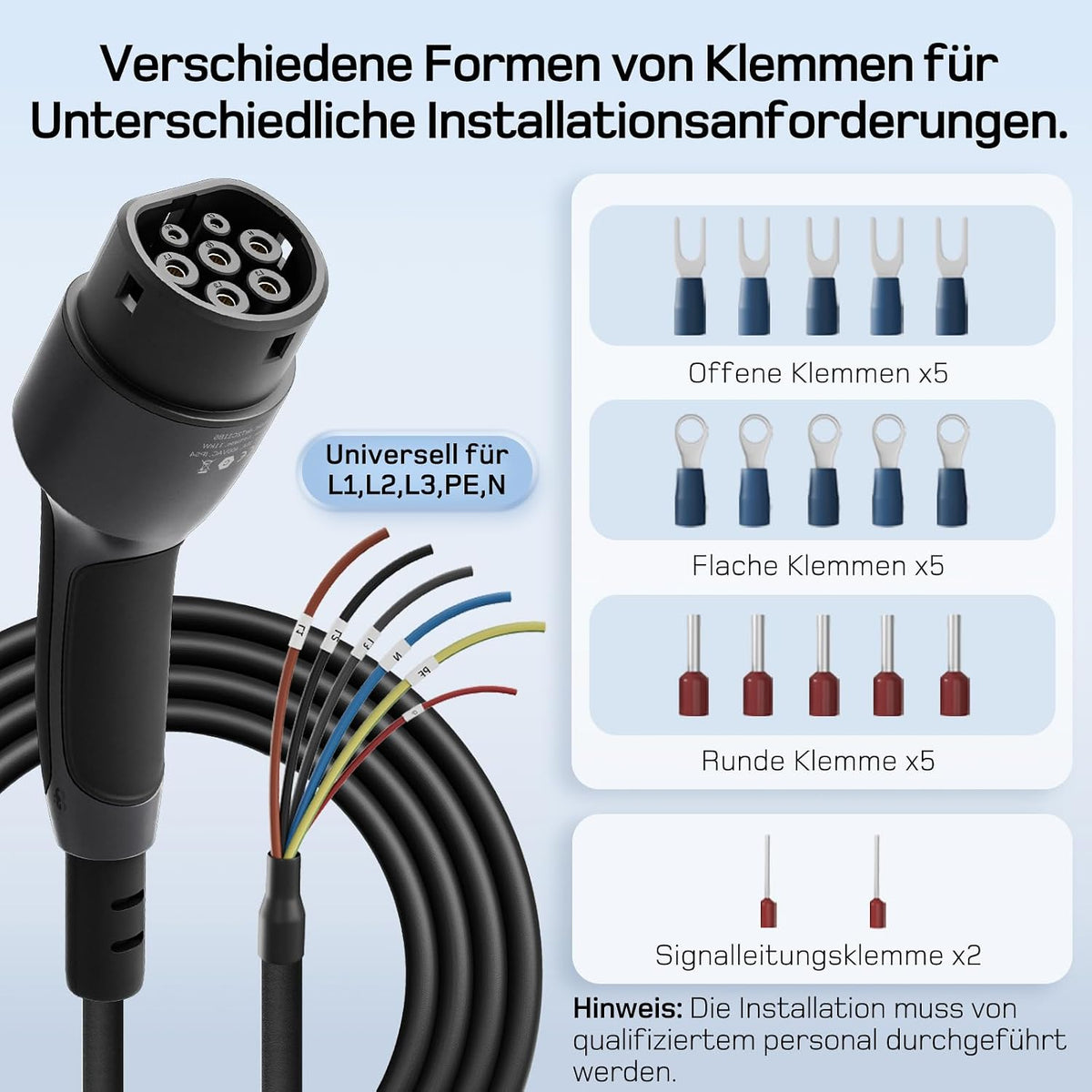 dé Typ 2 Ladekabel offenes Ende 11kW [7,5m| 16A| 3-Phasen] Ladekabel Typ 2 offenes Ende für 11kW Wallbox Ersatzkabel