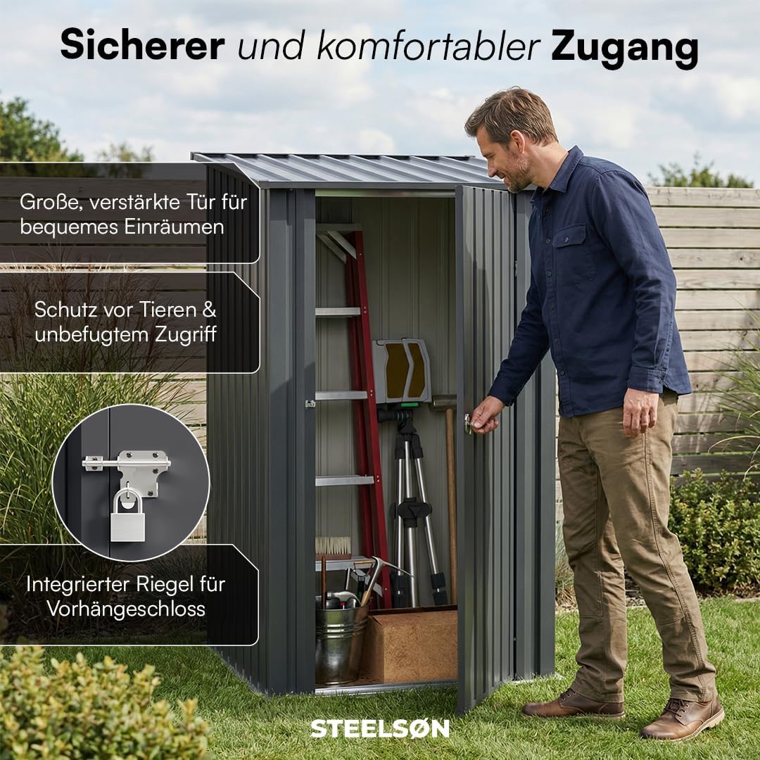 STEELSØN Timir Gerätehaus Metall, Anthrazit, Gartenhaus mit Pultdach