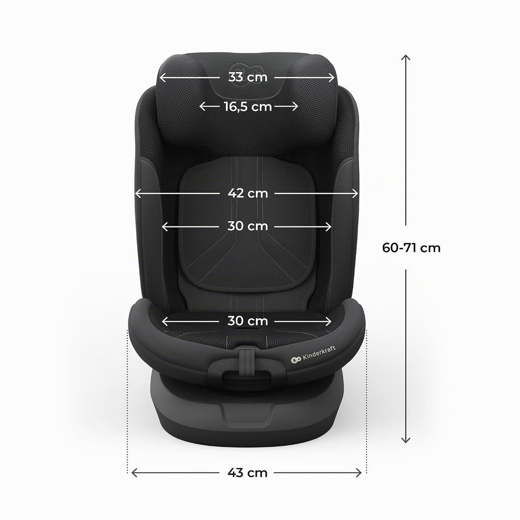 Kinderkraft I-GROW 2 PRO Child Seat 0-36 kg, I-SIZE 40-150 cm, 360 Degree Rotatable, Child Car Seat with Isofix Station, FWF and RWF, Adjustable Headrest/Backrest with Reclining Position, Black
