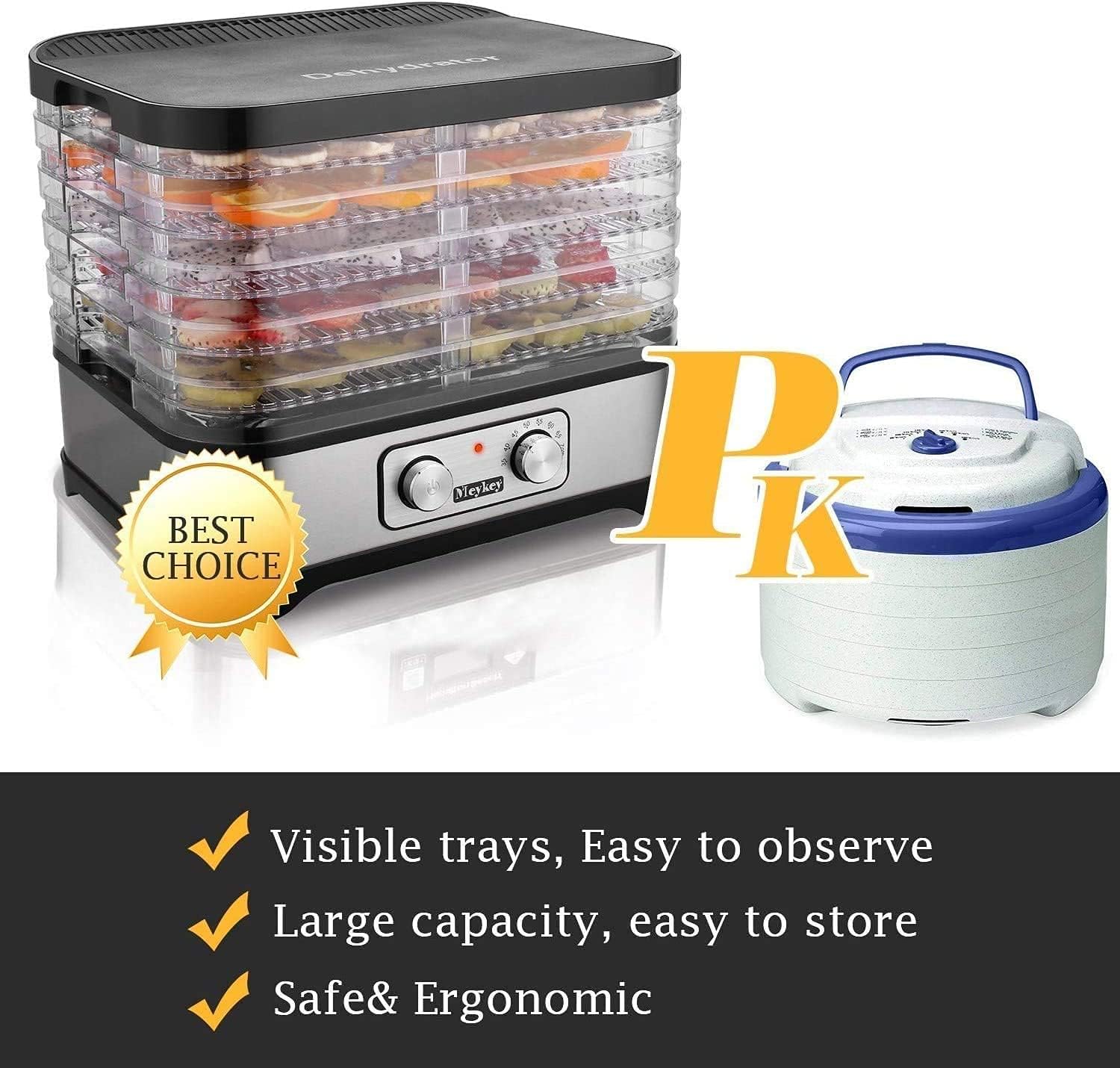 Dehydrator Dehydrator with Temperature Control, 8 Levels Removable Dehydrator, Temperature Control 35-70°C for Meat, Fruits, Vegetables and Nuts, 400 W, Button, BPA-Freeo