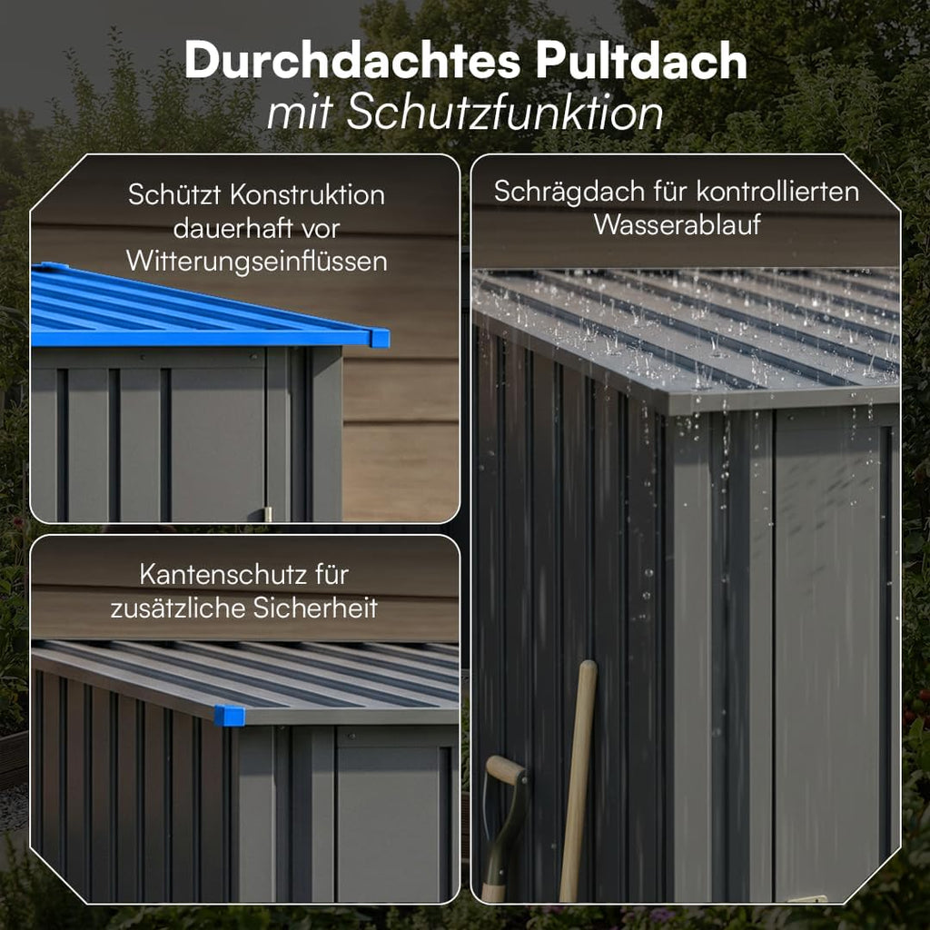STEELSØN Timir Gerätehaus Metall, Anthrazit, Gartenhaus mit Pultdach
