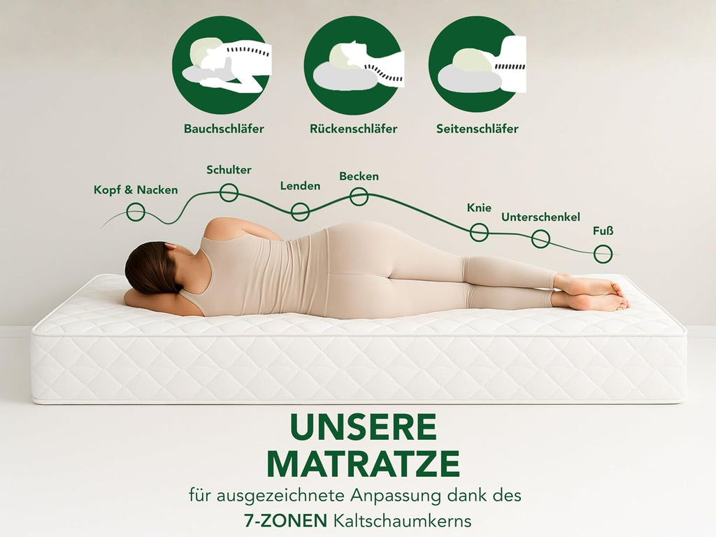 DREAMSTAR Ergo Flex XXL Duo 7-Zonen Matratze 140x200 cm | H2&H3 | Ergonomische Kaltschaummatratze | Hypoallergen & Antibakteriell | Bezug abnehmbar & waschbar | Öko-TEX® | (22cm, 140 x 200 cm)
