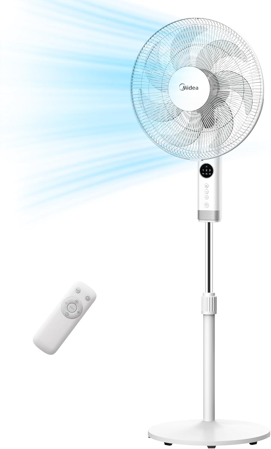 Midea FS40-23MR Standventilator mit 3 Geschwindigkeiten, Teleskophöhe und -größe, Fernbedienung, duales Beschleunigungssystem, 90-Grad-Schwingung nach links und rechts