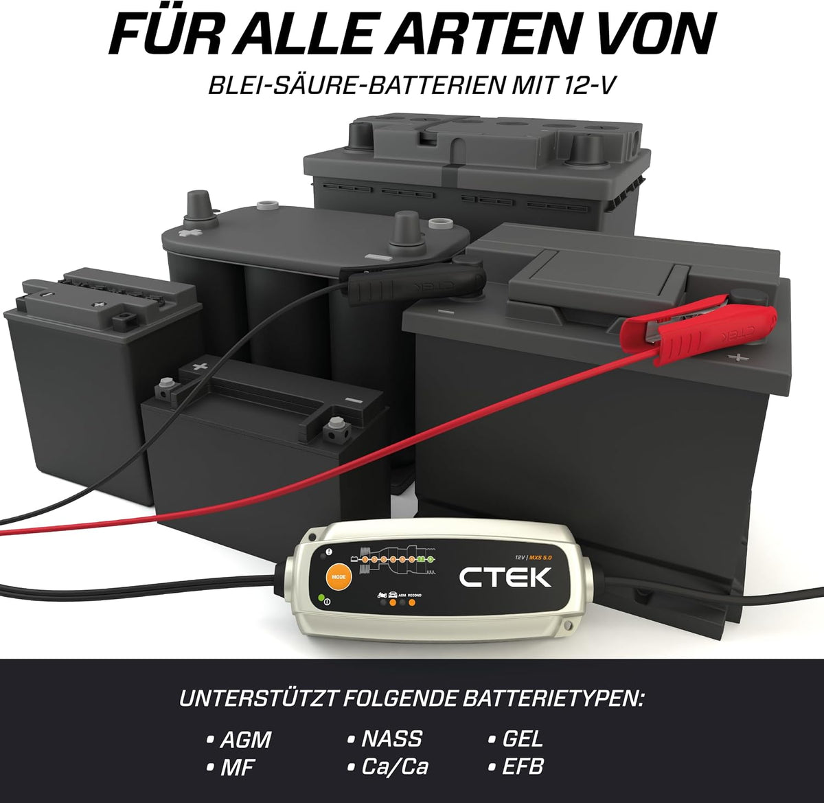 CTEK MXS 5.0 Battery Charger with Automatic Temperature Compensation, 12 V, 5.0 Amp (EU Plug)