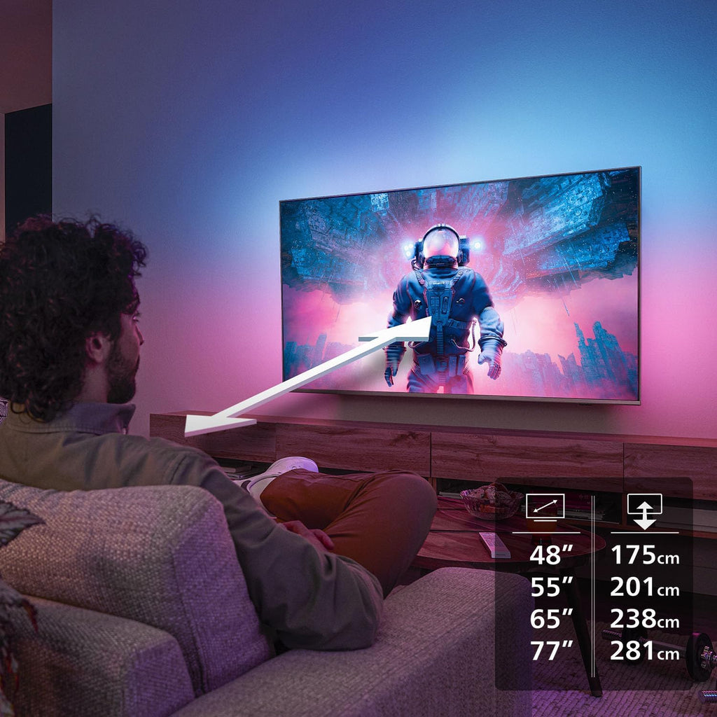 PHILIPS Ambilight 48OLED760 4K OLED Smart TV - 48 Zoll Display mit P5 AI Perfect Picture Engine Ultra HD, Titan OS, Dolby Vision und Atmos Sound - Funktioniert mit Alexa und Google Sprachassistent