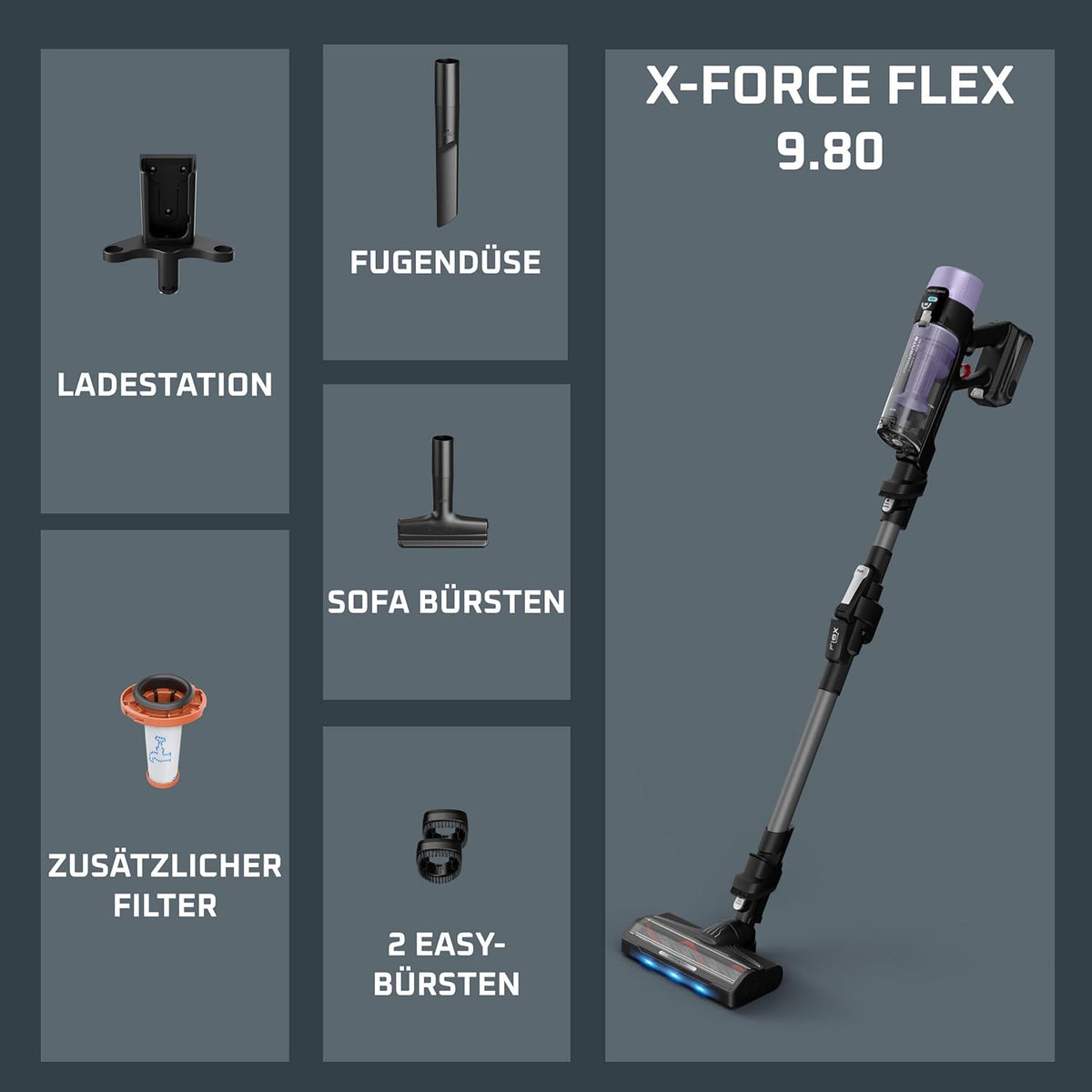 Rowenta X-Force Flex 9.80 kabelloser Akku-Stabstaubsauger, Allergy Modell