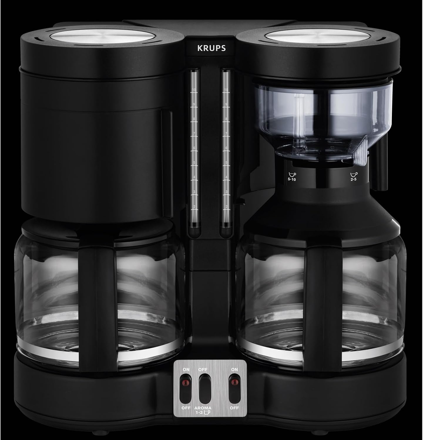 KRUPS Filterkaffeemaschine Duothek Plus, Kombiautomat, 2 unabhängige Brühsysteme, Kaffee und Tee, 2 x 10 Tassen, 2 Schwenkfilter mit Tropfverschluß, 2 separate Wasserstandsanzeigen, Schwarz, KM8508