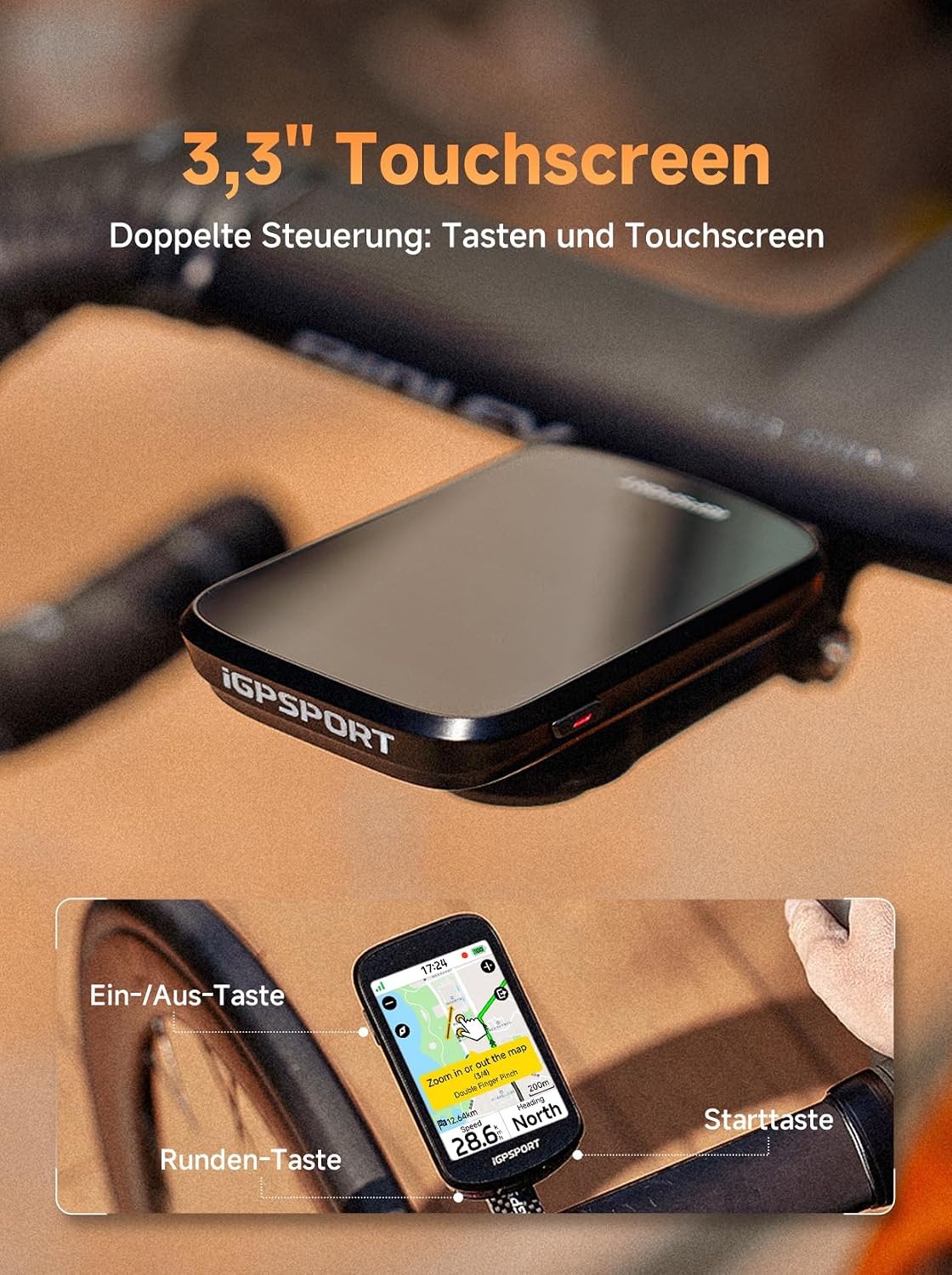 iGPSPORT BSC500 Fahrradcomputer, 3,3-Zoll-Touchscreen, Karten- und Sprachnavigation, E-Bike-Modus, Virtuelles Fahren, ANT+BLE, IPX7