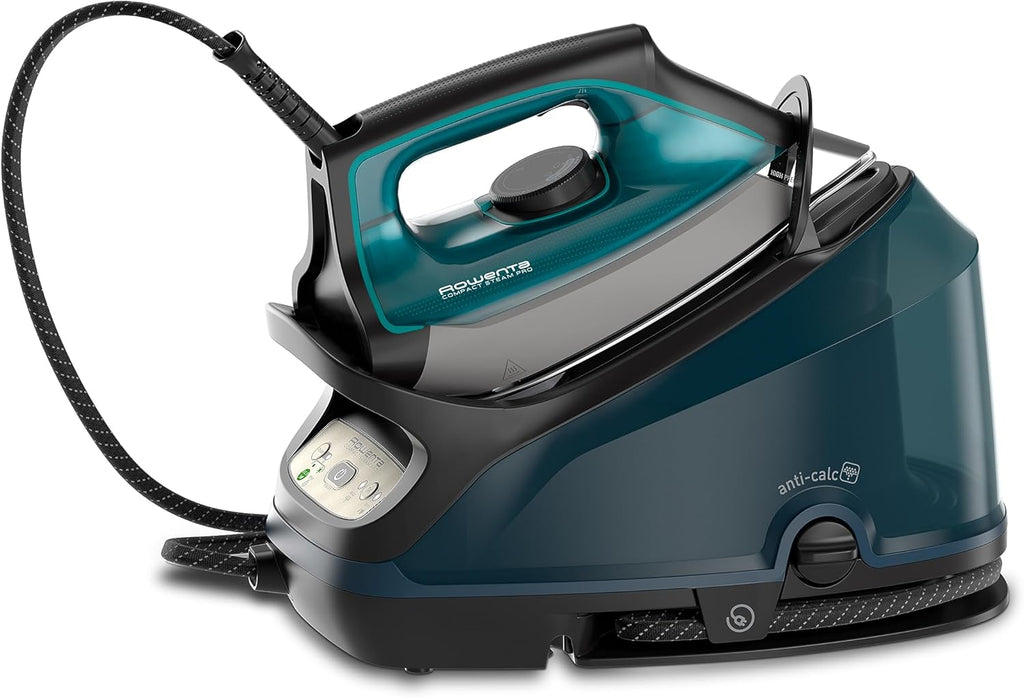 Rowenta Compact Steam Pro Dampfbügelstation, 6,2 Bar Hochdruckdampf, 310 G/Min Dampfstoß, 1,1 l Wassertank, kompaktes Design, effizienter Kalkkollektor, Kunststoff, X-Large, Blau/Schwarz, DG7621