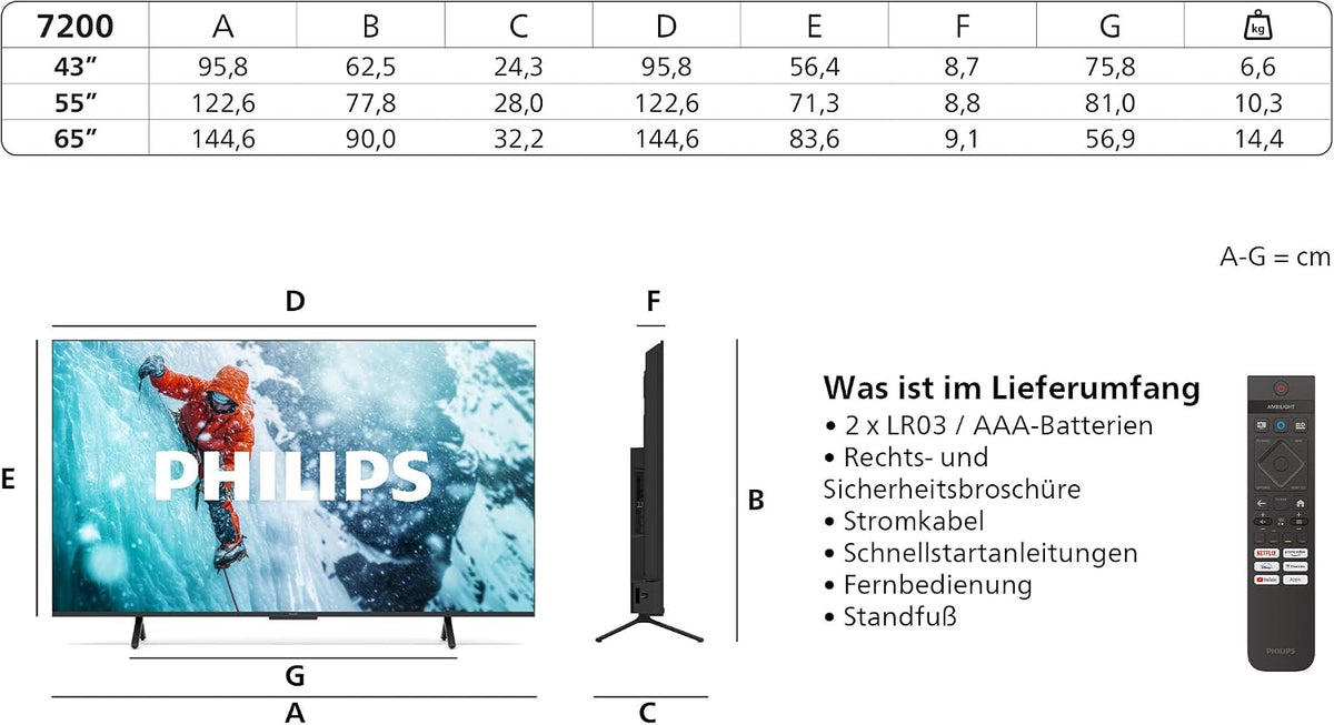 PHILIPS 55PUS7200 4K LED Smart TV - 55 Zoll Display mit Pixel Precise Ultra HD, Titan OS Plattform und Dolby Atmos Sound - Funktioniert mit Alexa und Google Sprachassistent