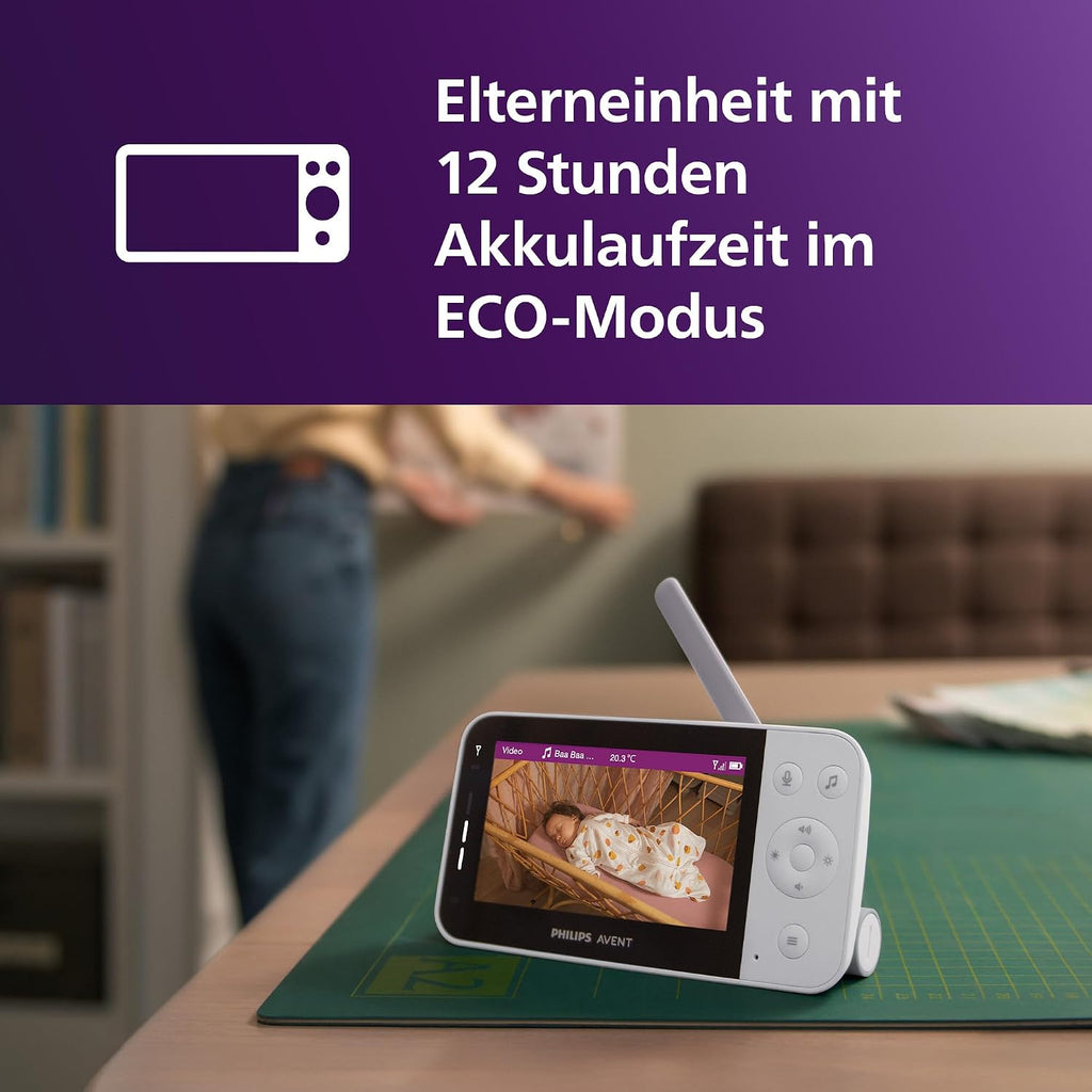 Philips AVENT Connected Baby Monitor with Camera and WiFi, High-Quality HD Camera, Infrared Night Vision Function, Scream Detection, Intercom Function, DEKRA Certified Private and Safe, SCD951/26