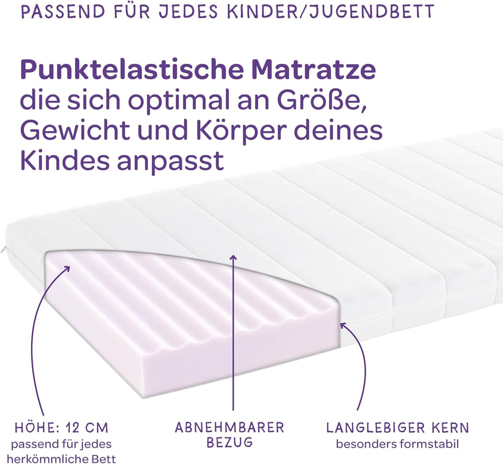 Träumeland Kindermatratze 90x200 cm | Duo Sleep Basic Jugendmatratze - Optimale Härtegrad H1/H2- Oeko-TEX Zertifiziert & allergikerfreundlich Dank waschbarem Bezug (90 x 200 x 12 cm hoch)