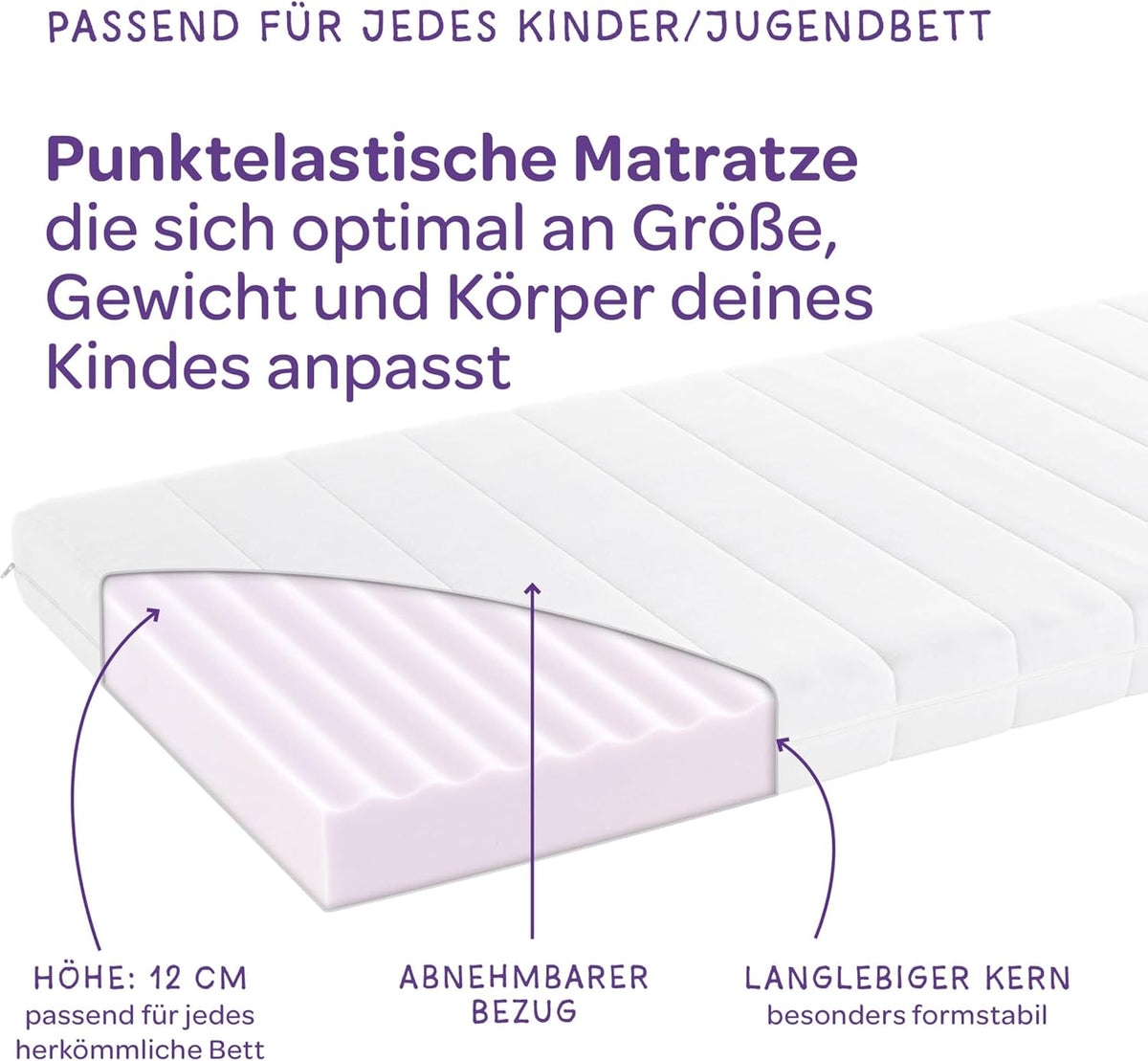 Träumeland Kindermatratze 90x200 cm | Duo Sleep Basic Jugendmatratze - Optimale Härtegrad H1/H2- Oeko-TEX Zertifiziert & allergikerfreundlich Dank waschbarem Bezug (90 x 200 x 12 cm hoch)
