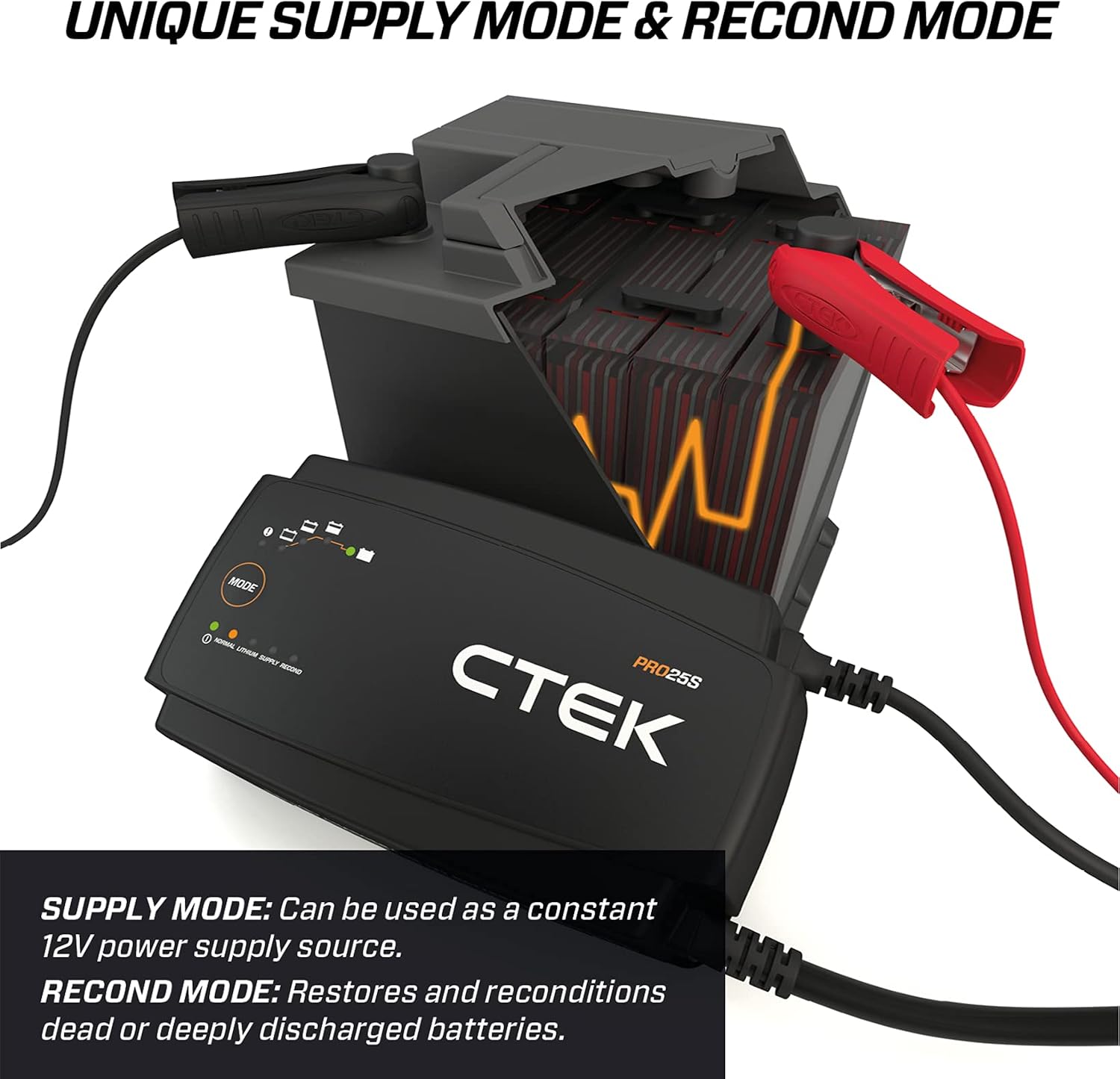 CTEK PRO25S, 25A, Batterieladegerät 12V Und Stromversorgung, Batteriepfleger, Ladegerät LiFePO4, Lithium Ionen Ladegerät Auto Und LKW Mit Rekonditionierungsmodus Und Entsulfatierungsprogramm
