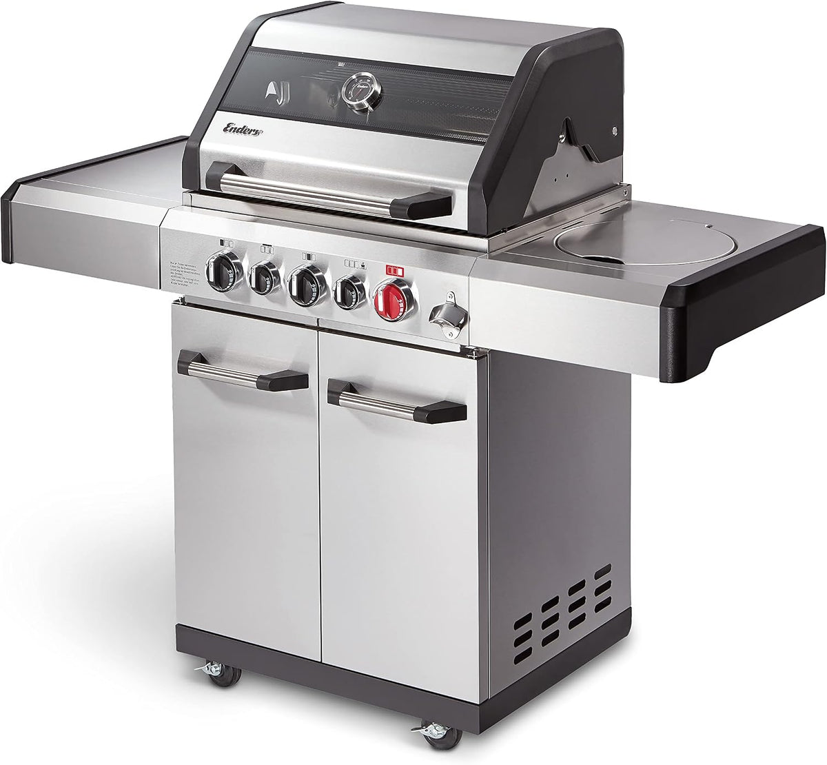 Enders Gasgrill Kansas II Pro 3 SIK Turbo, Gasgrill, 3 Brenner mit doppelwandiger Garhaube und Switch Grid,Turbo Zone (800 °C), Gas Grill mit Backburner & Infrarotbrenner, Seitenkocher, silber,#8713