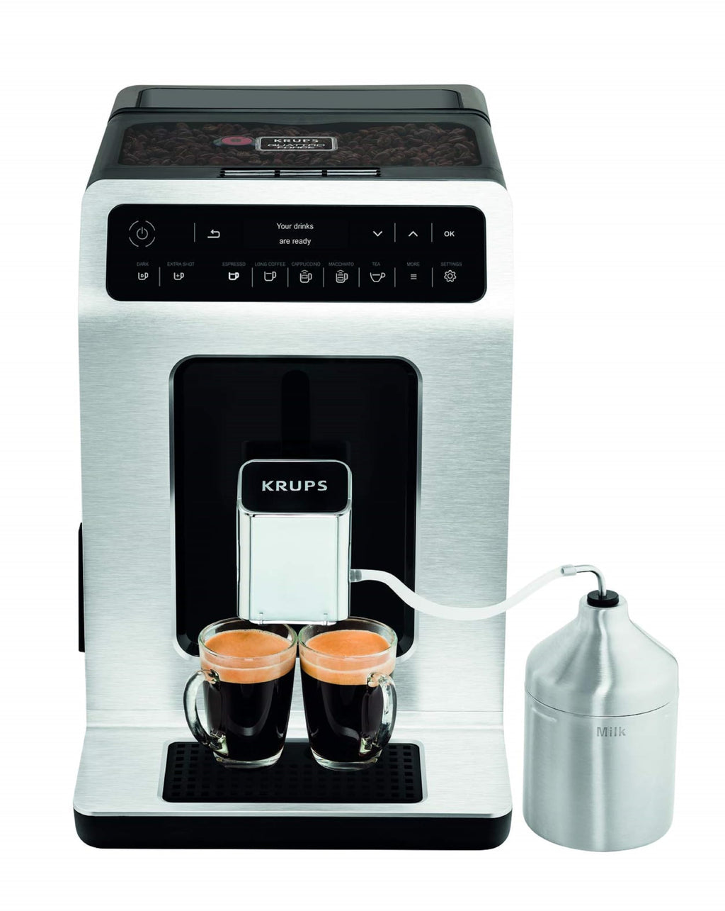 KRUPS Evidence ECOdesign Kaffeevollautomat mit Milchschlauch, 7 Getränkeoptionen, 2-Tassen-Funktion, Recyceltes Material, Kaffeemaschinemit Bedienfeld, Weiß/Schiefer, EA897A10