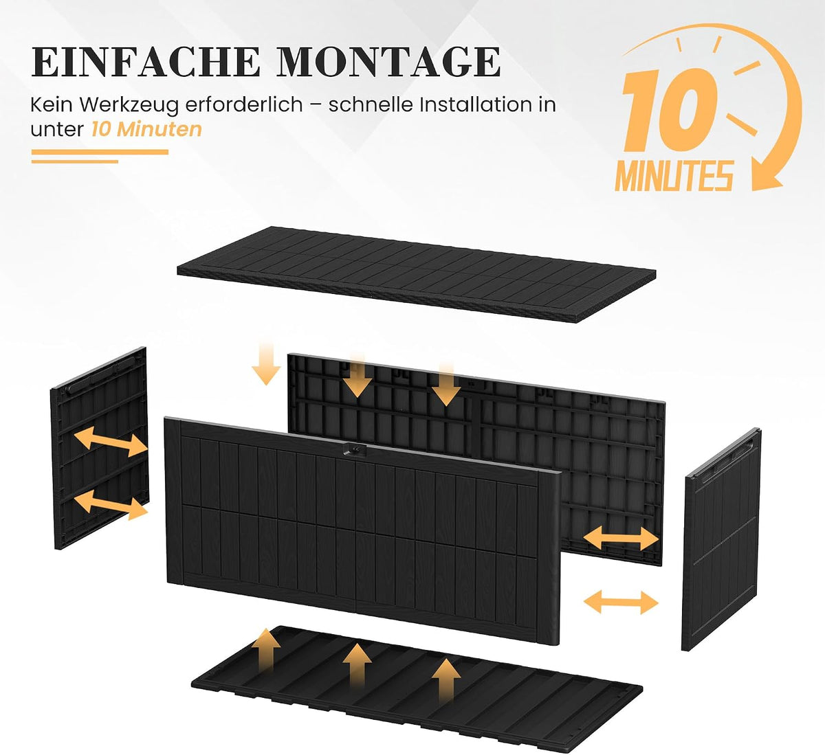 Amopatio Auflagenbox 680 Liter, Gartenbox XXL Wasserdicht aus Resin, Kissenbox für Balkon, Garten & Terrasse, Aufbewahrungsbox Wetterfeste mit Gasdruckfeder, Schwarz