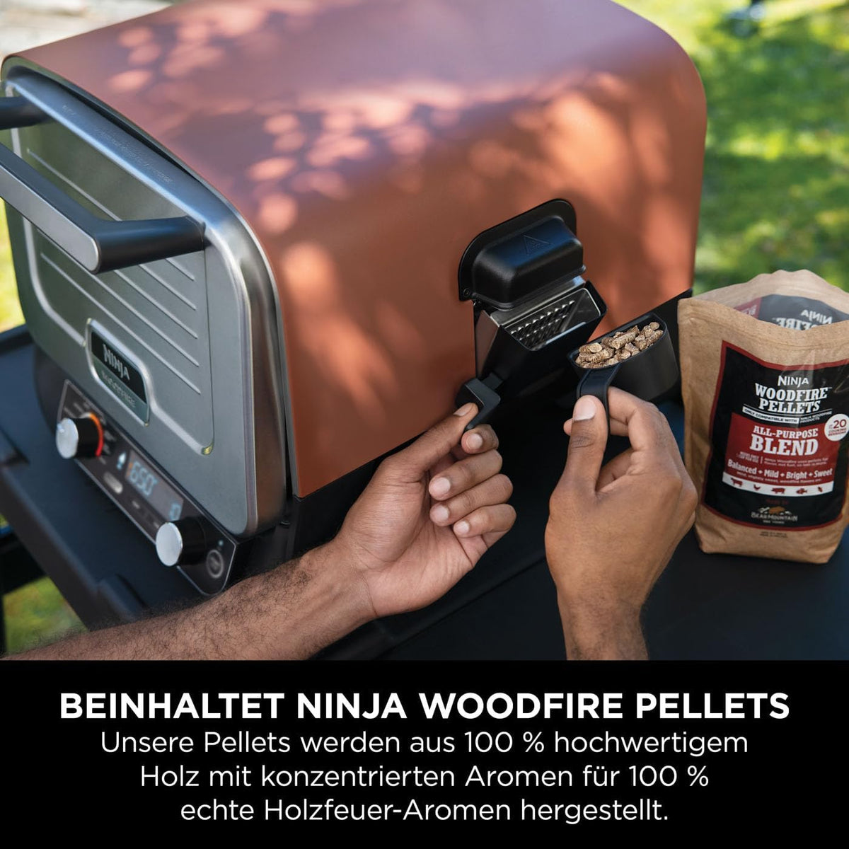Ninja Woodfire Outdoor-Ofen, 8-in-1-Pizza- Ofen, BBQ-Smoker mit Bratrost