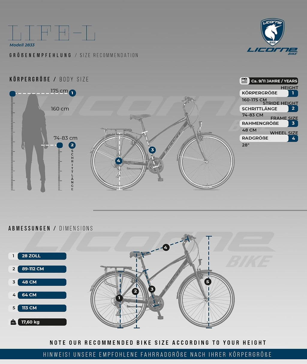 Licorne Bike Premium TrekkingBike in 28" Fahrrad für Herren Jungen Mädchen Damen 21 Gang Schaltung Citybike Männerfahrrad L-V-ATB